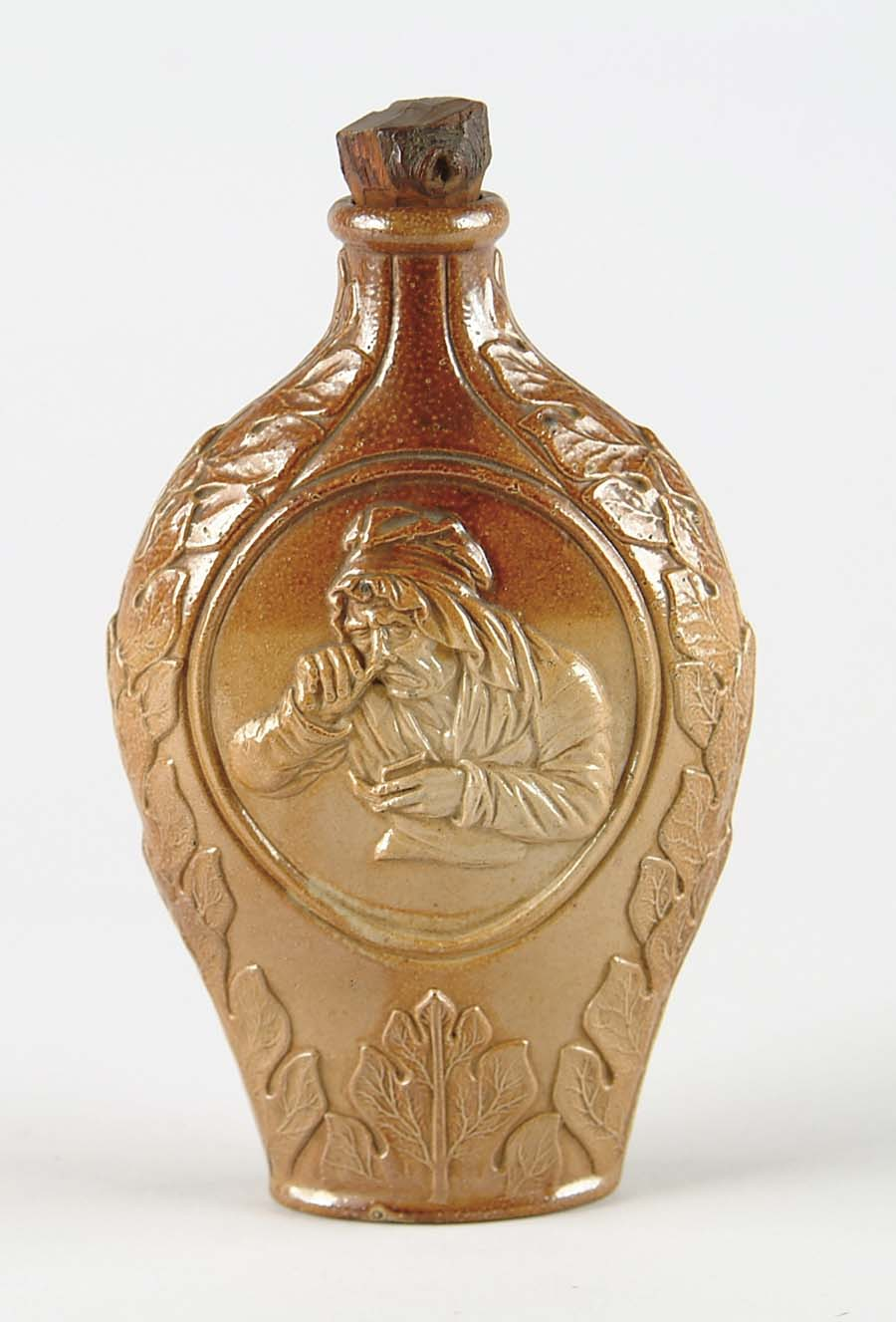 EUROPEAN ENGLISH PICTORIAL POTTERY FLASK Nice brown to tan pint