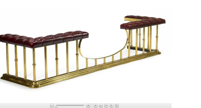 Georgian style brass and upholstered leather fireplace fenderTypical form upholstered