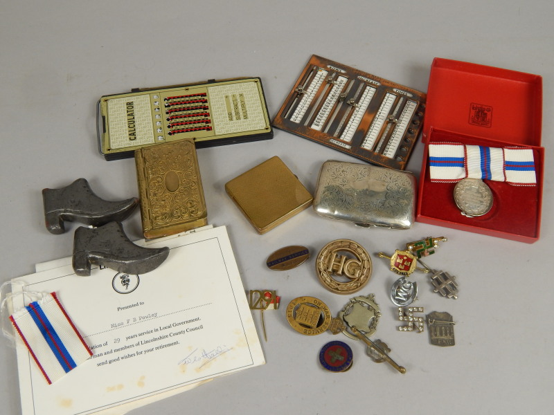 Various bygones collectables effects metal cased calculator with pencil to