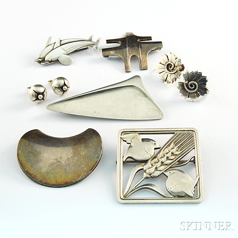 Group of Modern Georg Jensen Sterling Silver Jewelry Copenhagen post
