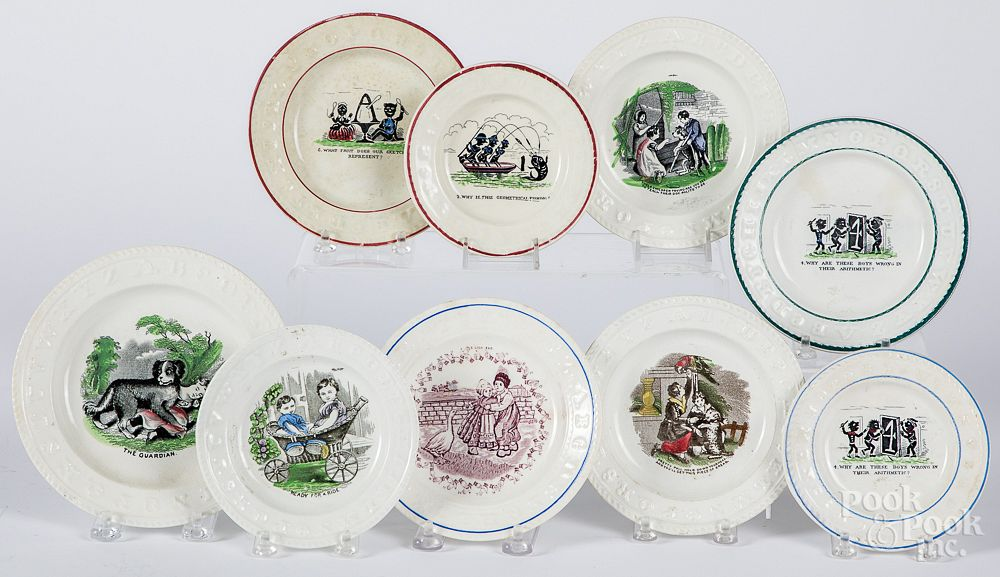 Nine Staffordshire ABC plates Nine Staffordshire ABC plates to include