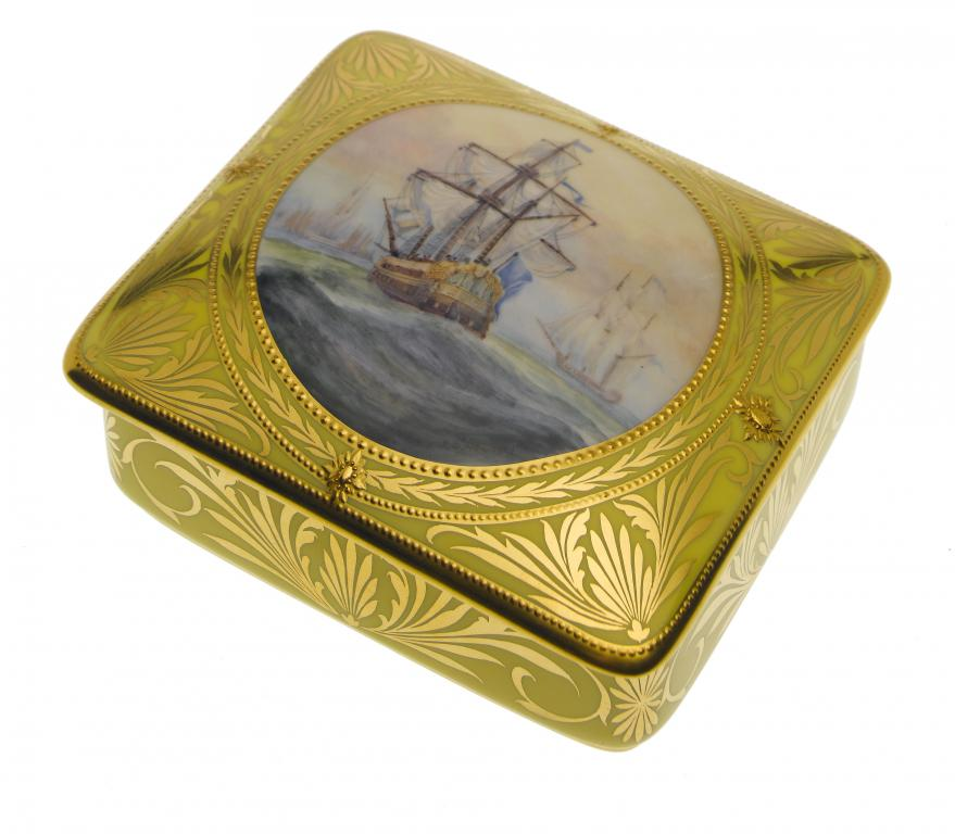 A BOX AND COVER the slightly domed cover painted by