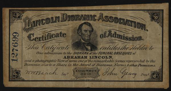 Certificate of Admission to the Lincoln Dioramic Association in Columbus