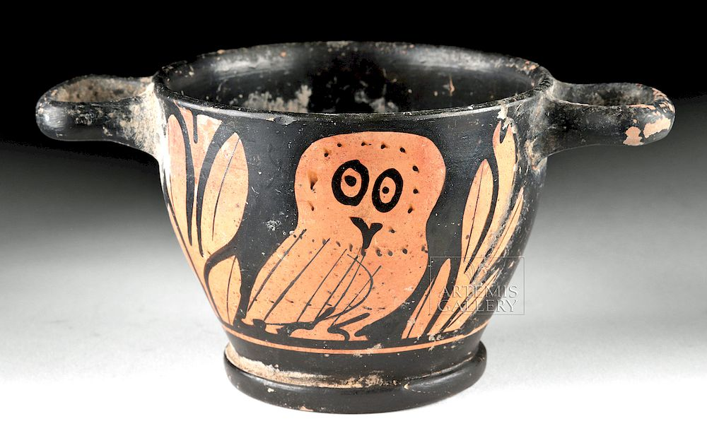 Greek Apulian Red Figure Skyphos w Owls Magna Graecia South