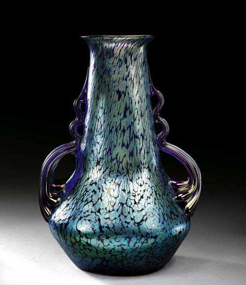 VASE Loetz Blue glass with light blue iridescent splash decoration
