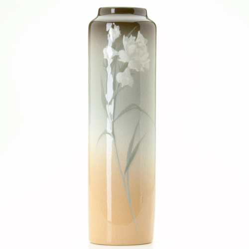 OWENS LOTUS Tall cylindrical vase painted by Frank Ferrell with