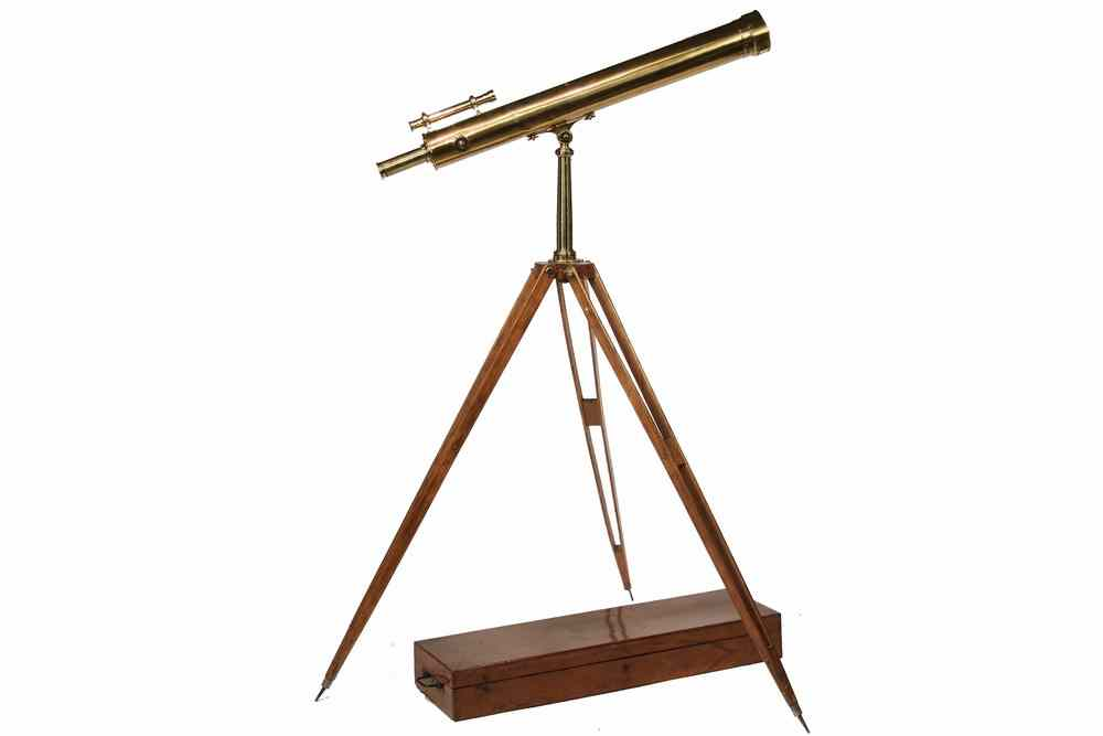 FRENCH BRASS TELESCOPE W CASE TRIPOD 19th c French Solid