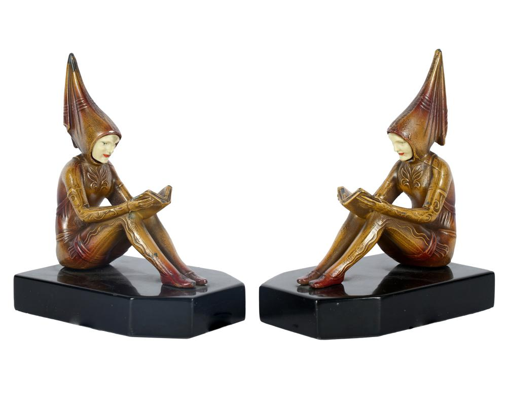 PAIR OF JB HIRSCH ART DECO BOOKENDSpatinated metal mounted to