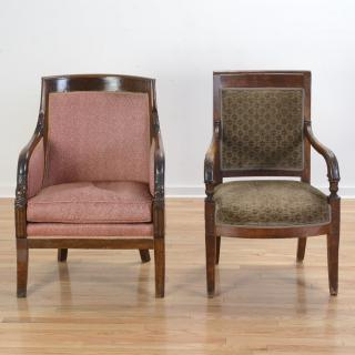 Restauration mahogany bergere and armchair Restauration mahogany bergere and armchair