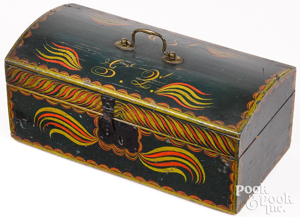 Vibrant New England painted pine dome top box Vibrant New