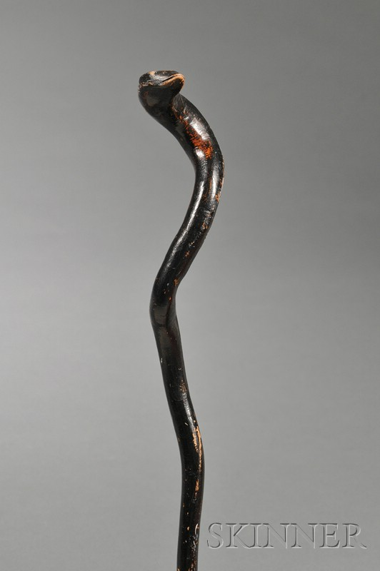 Black painted Root Snake form Walking Stick America late 19th