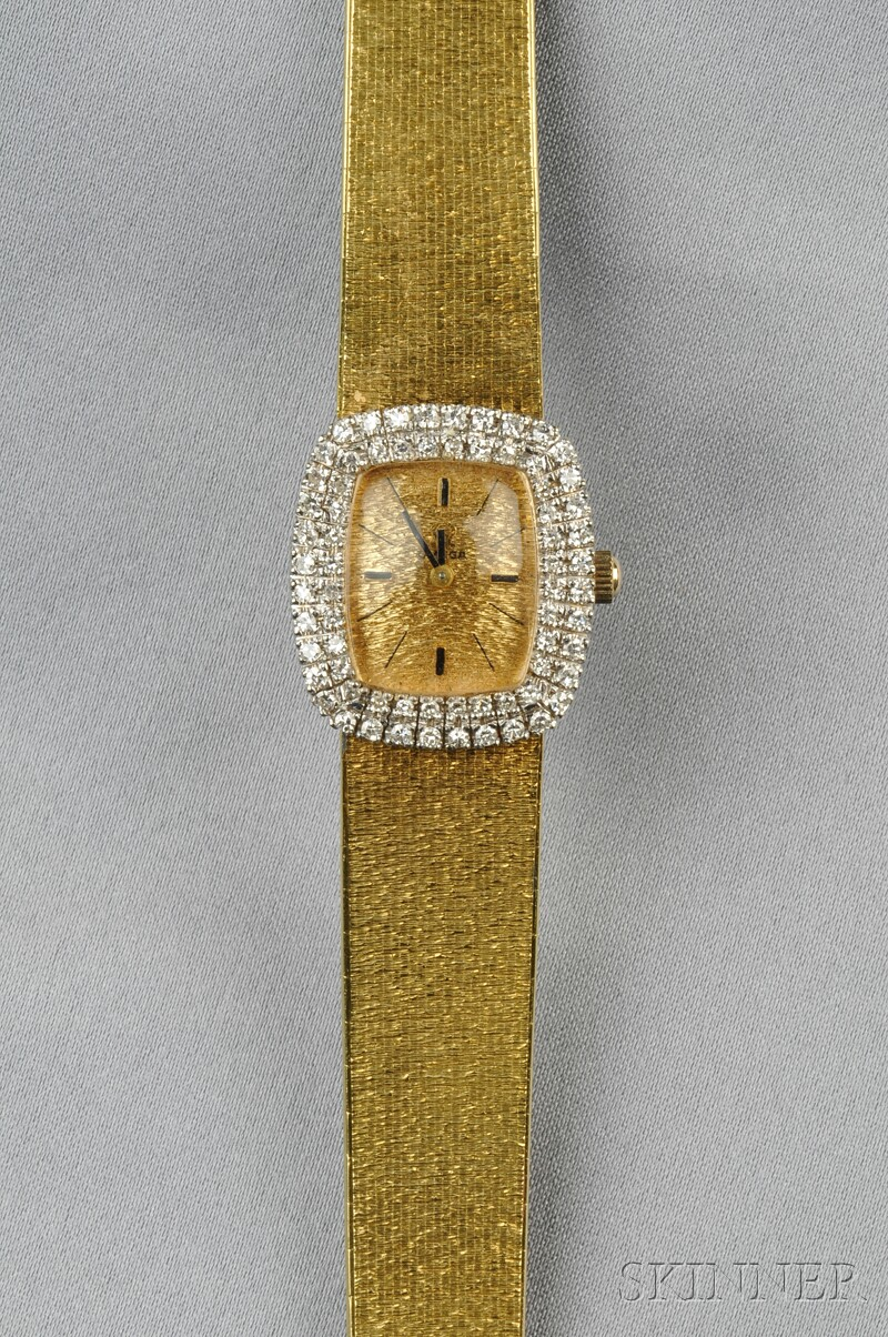 18kt Gold and Diamond Wristwatch Omega the gold tone dial