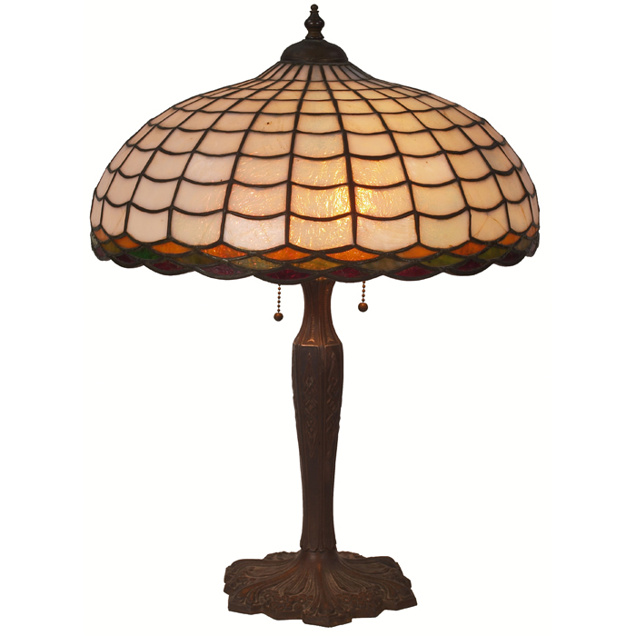 Arts and Crafts table lamp domed leaded glass shade with