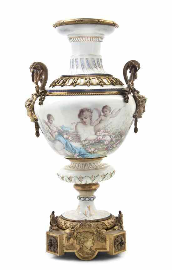 A Sevres Style Porcelain and Gilt Bronze Mounted Urn of
