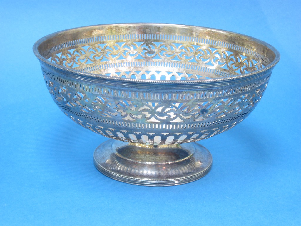 A George V pierced circular Bowl on pedestal base Sheffield