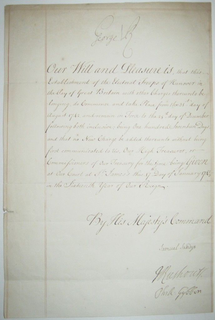GEORGE II KING OF ENGLAND Document Signed George R arranging