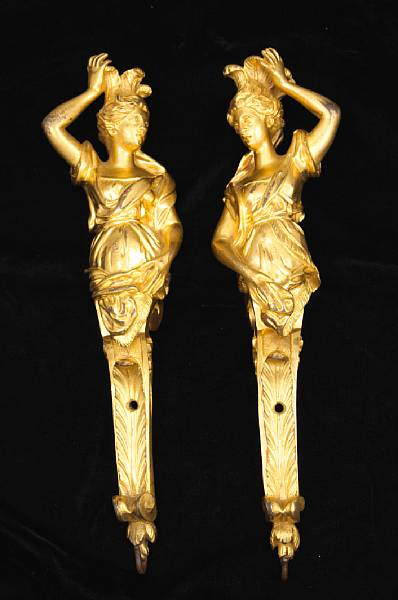 A pair of Louis XVI gilt bronze term mounts converted