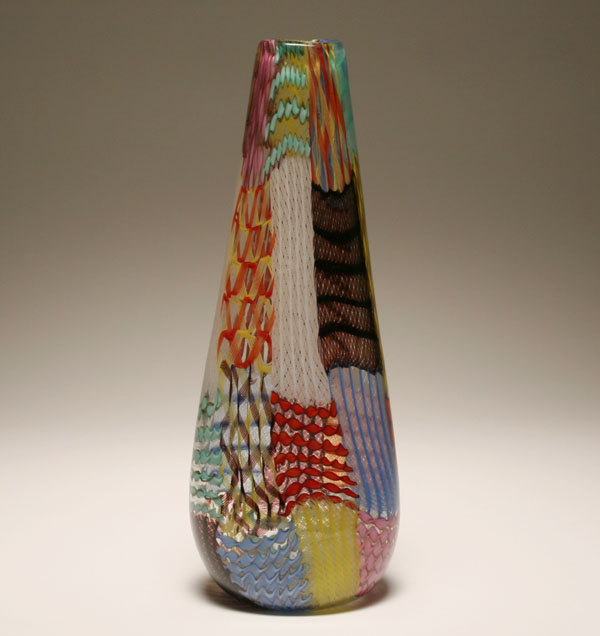AVEM Murano art glass latticino patchwork vase Large vase internally