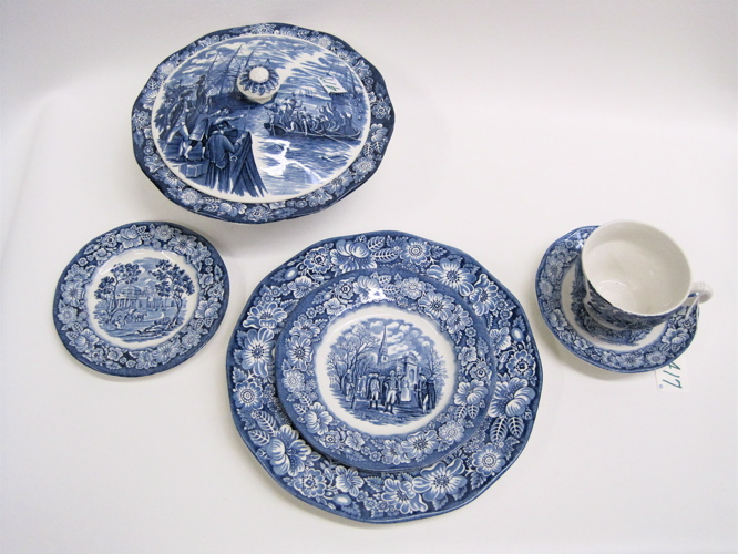 STAFFORDSHIRE IRONSTONE CHINA SET Liberty Blue pattern 80 pieces of