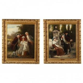 J Arlet Continental 19th century A Pair of Genre Paintings