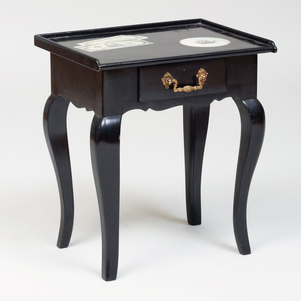 Louis XV Style Ebonized Trompe L Oeil Telephone Table Fitted