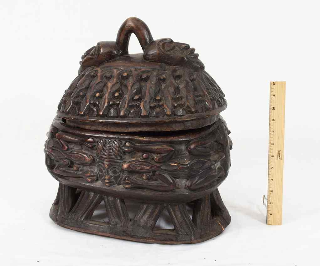 CARVED AFRICAN SMALL BAMILEKE POT 16 x 13 x 16