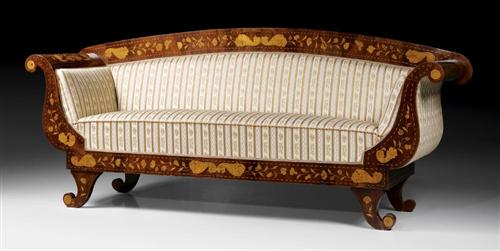 CANAPE EN BATEAU Biedermeier Holland circa 1820 Mahogany and various