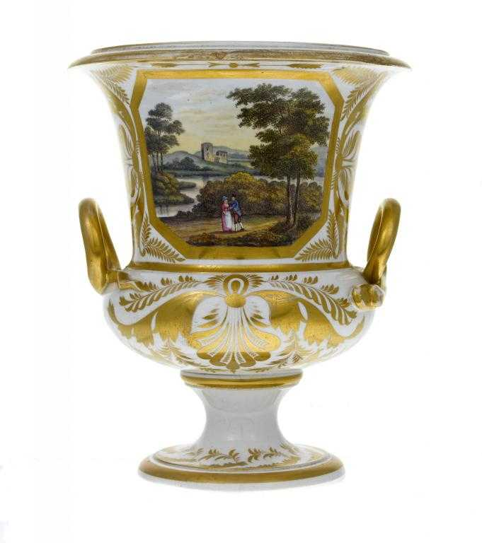 A DERBY VASE of campana shape with gilt looped serpent