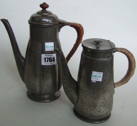 A Pewter coffee pot Tudric by Liberty with lobed body