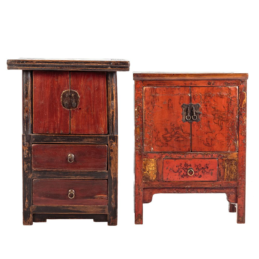 Two Asian Style Softwood Cabinets Including a lacquered wood two