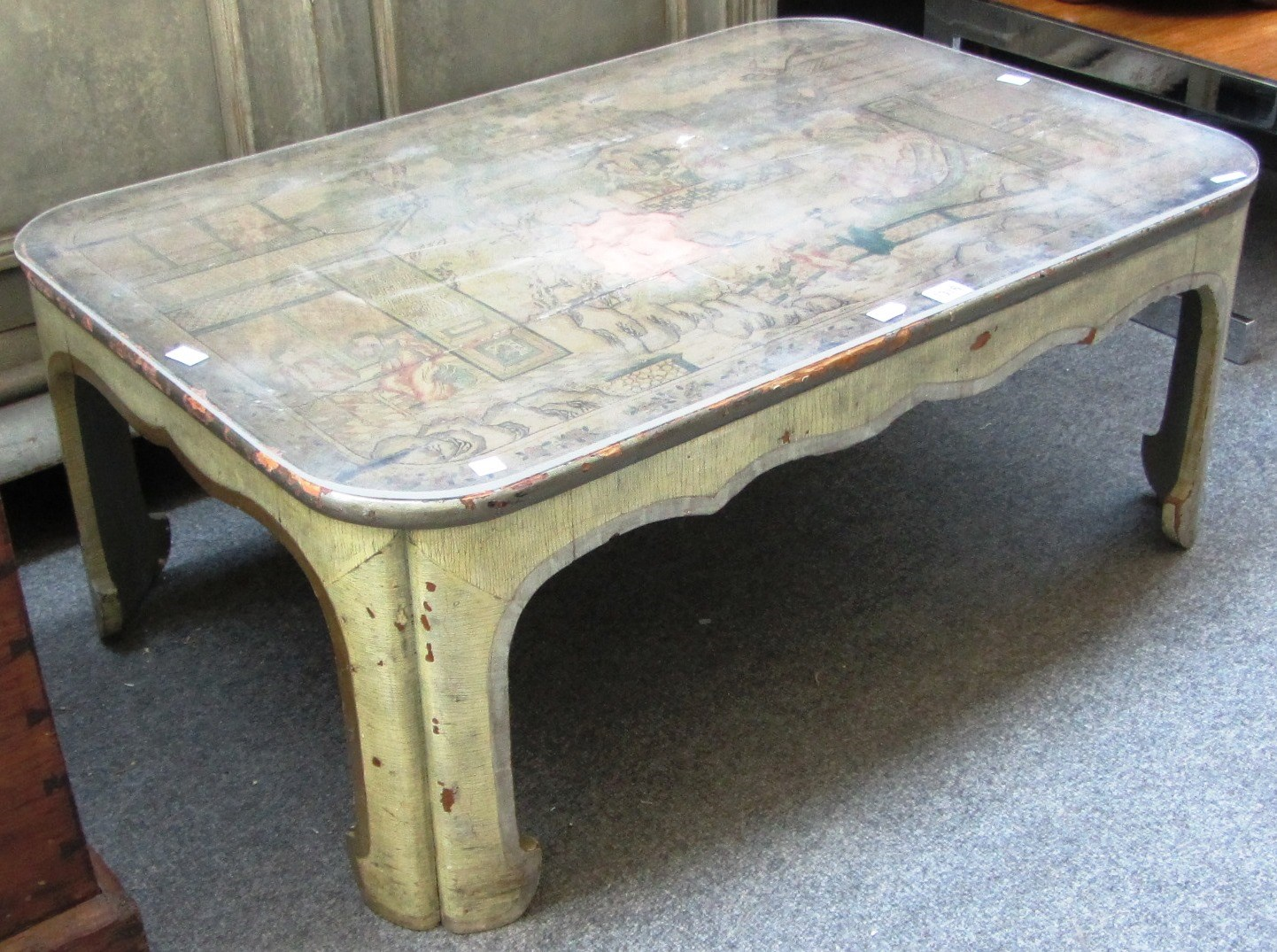 A 19th century and later Chinese polychrome decorated rounded rectangular