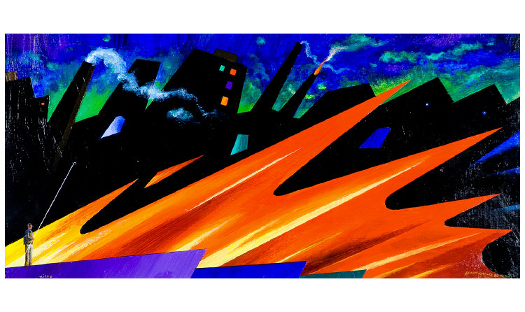 Zippo Framed Abstract Modern Art Oil On Board Titled Blast