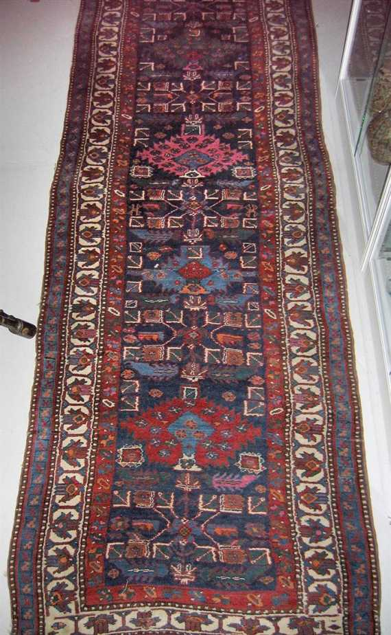 KURDISH RUNNER old Blue central field with plant like medallions