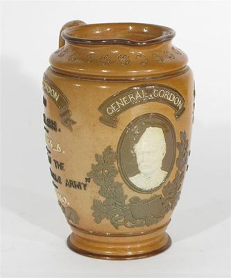 General Gordon A Doulton Lambeth stoneware commemorative jug with applied