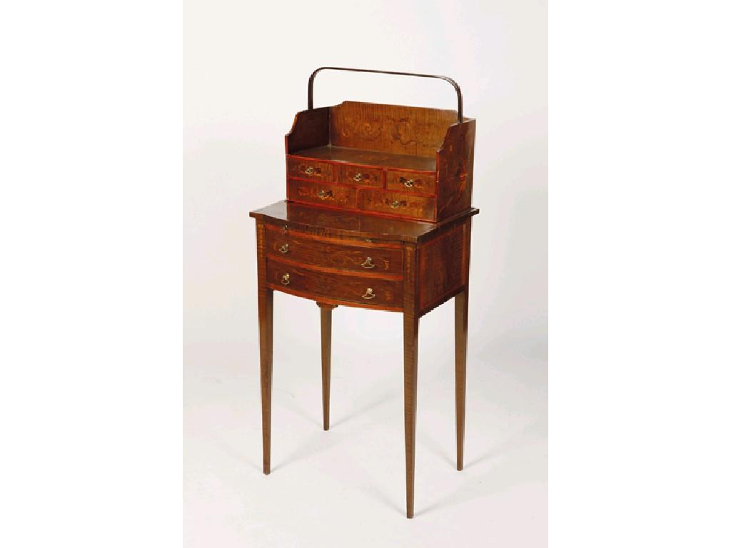A SHERATON STYLE MARQUETRY CHEVERET DESK the upper removable section