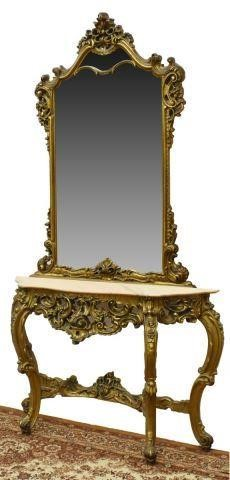 Italian Louis XV style carved giltwood console table and mirror