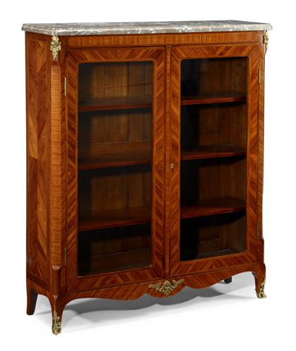 Louis XVI style tulipwood inlaid and gilt bronze mounted bibliotheque