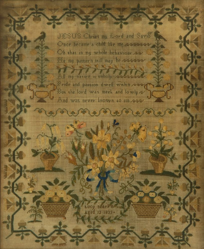 FRAMED AMERICAN NEEDLEWORK Wrought by Lucy Searle aged 12 1833