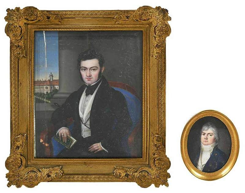 Two Portrait Miniatures British Continental 18th 19th century Gentleman with