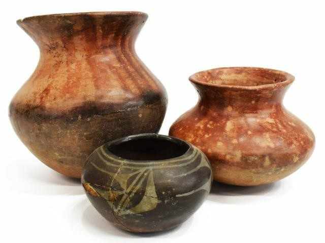 lot of 3 Native American Pueblo pottery including 2 redware