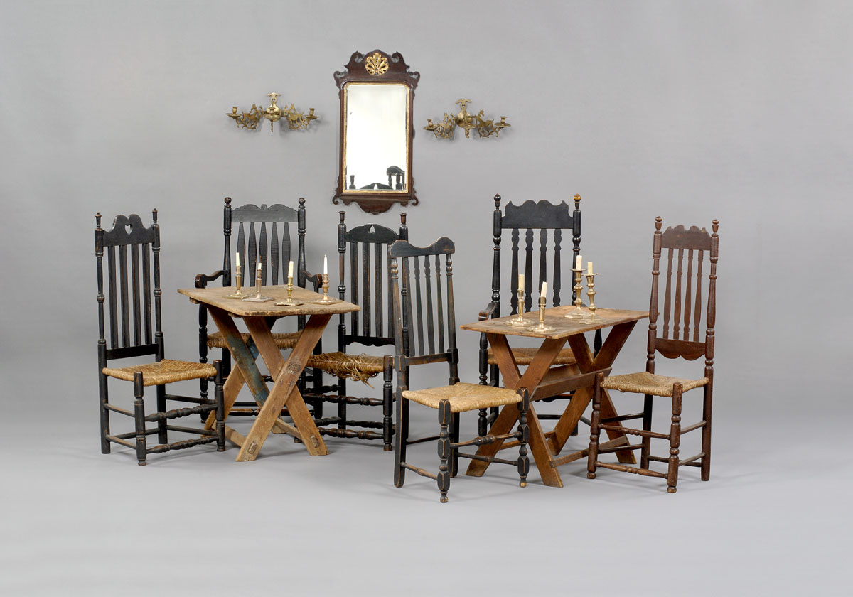 BANISTER BACK SIDE CHAIR WITH YOKED CREST IN BLACK PAINT