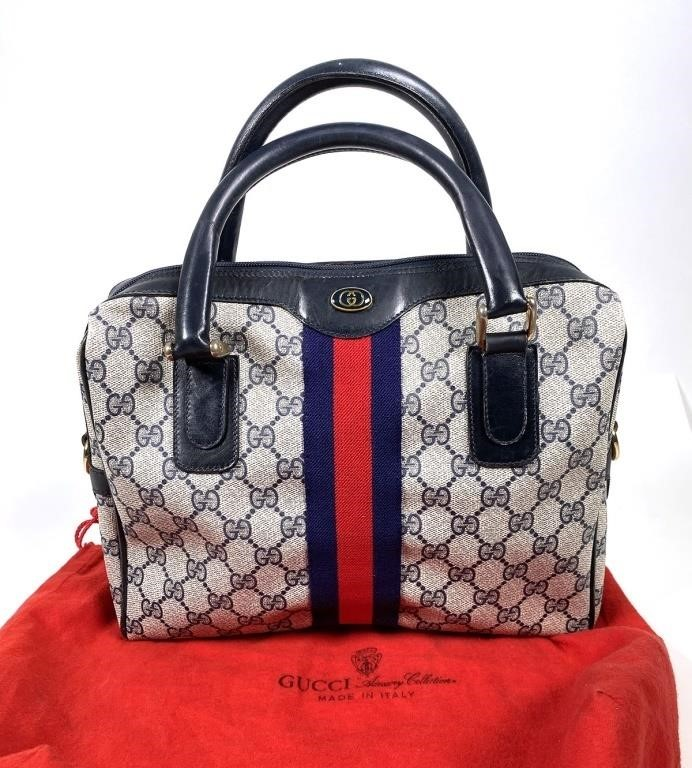 VINTAGE GUCCI BOSTON MONO HANDBAG GRAYVintage Gucci Boston monogrammed hand