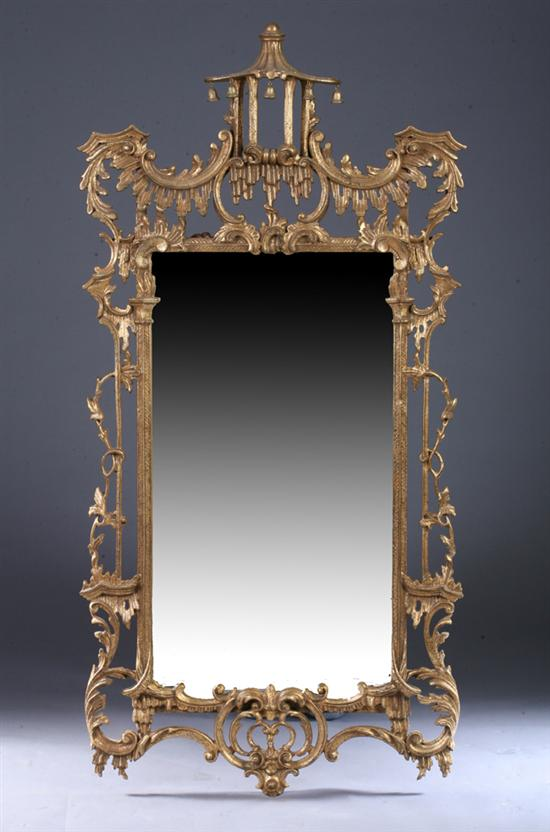 CHINESE CHIPPENDALE STYLE GILT WOOD WALL MIRROR 20th century Pagoda