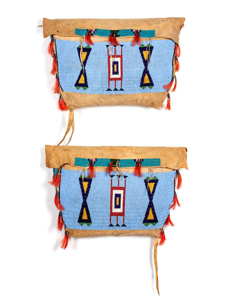 Sioux Beaded Buffalo Hide Possible Bags Matched Pair each 16