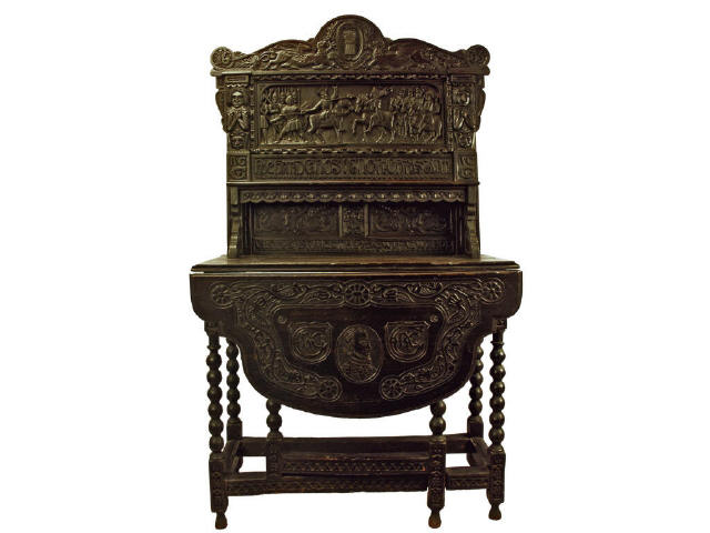 Jacobean style antique highly carved gate leg front server or