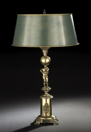 French Brass Atlas Kerosene Parlor Lamp fourth quarter 19th century