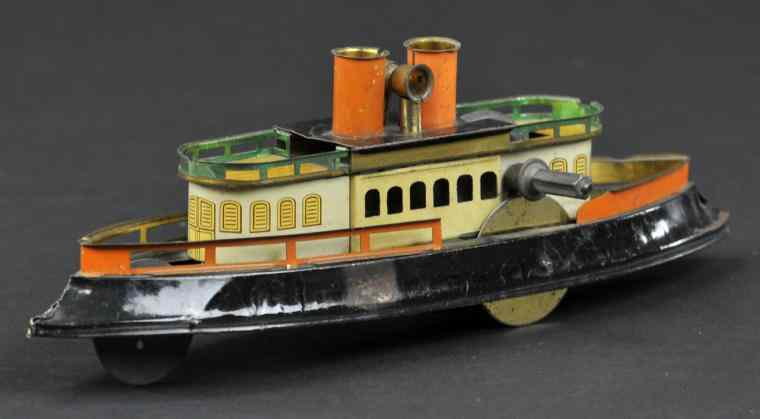 HESS RIVER BOAT Germany c 1920 lithographed tin flywheel driven