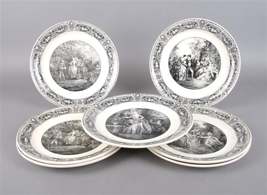 A Set of Seven French Transfer Decorated Plates Sarreguemines Diameter
