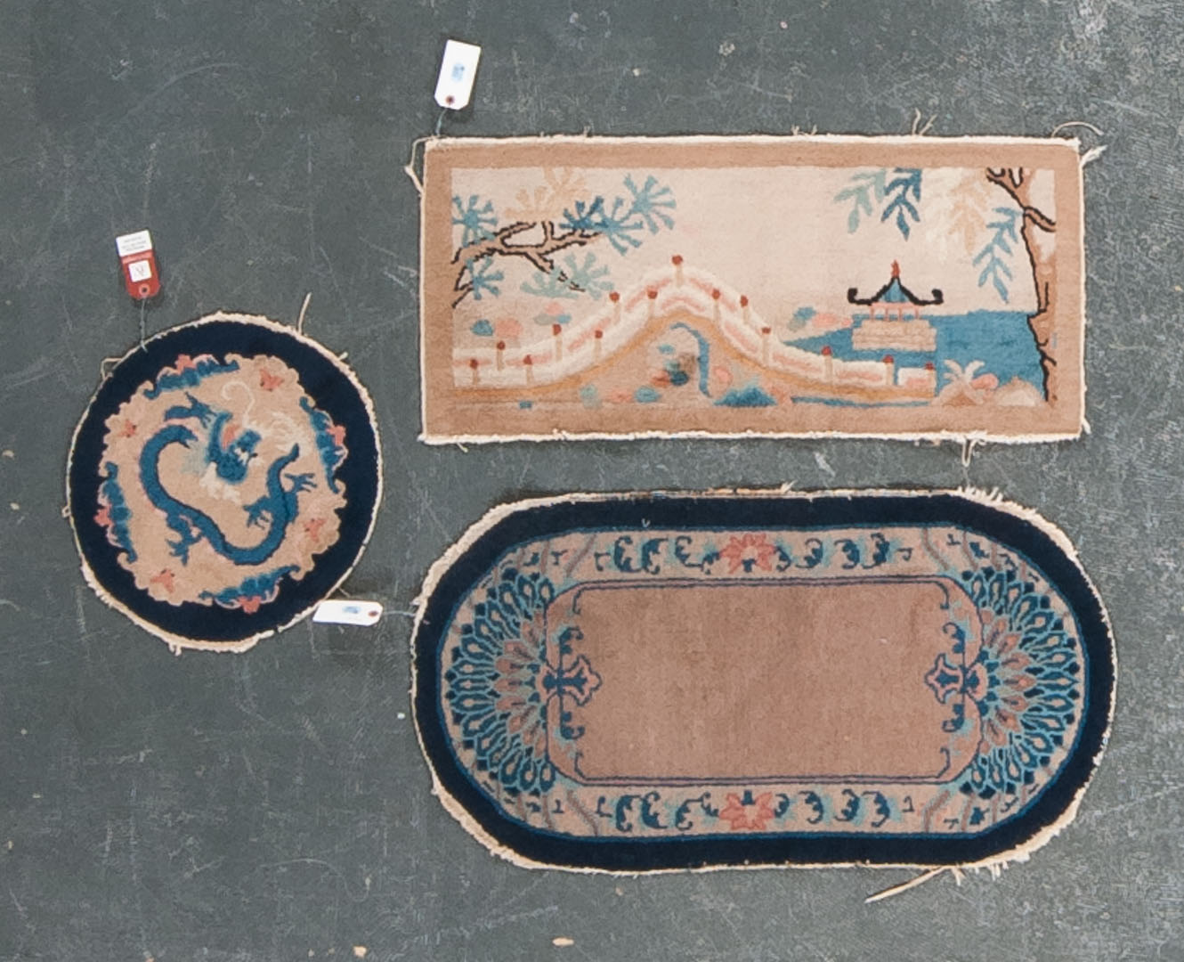 Three antique Chinese rugs China circa Circle rug approx 16
