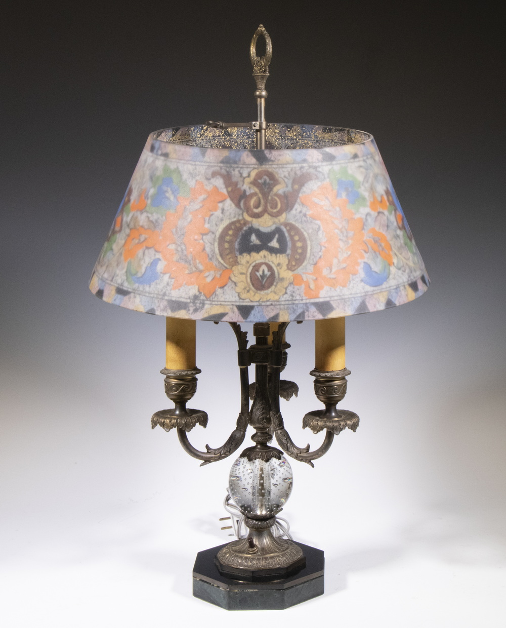 PAIRPOINT DIRECTOIRE TABLE LAMP WITH REVERSE PAINTED SHADE Early 20th